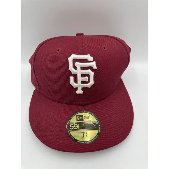 San Francisco Giants New Era 59Fifty Fitted 7 1/4 Hat Cap Men MLB Maroon White - Picture 1 of 9